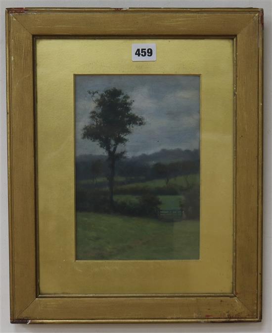 J.R.K. Duff, oil on board, A field in Hendon, inscribed verso, 24 x 16cm